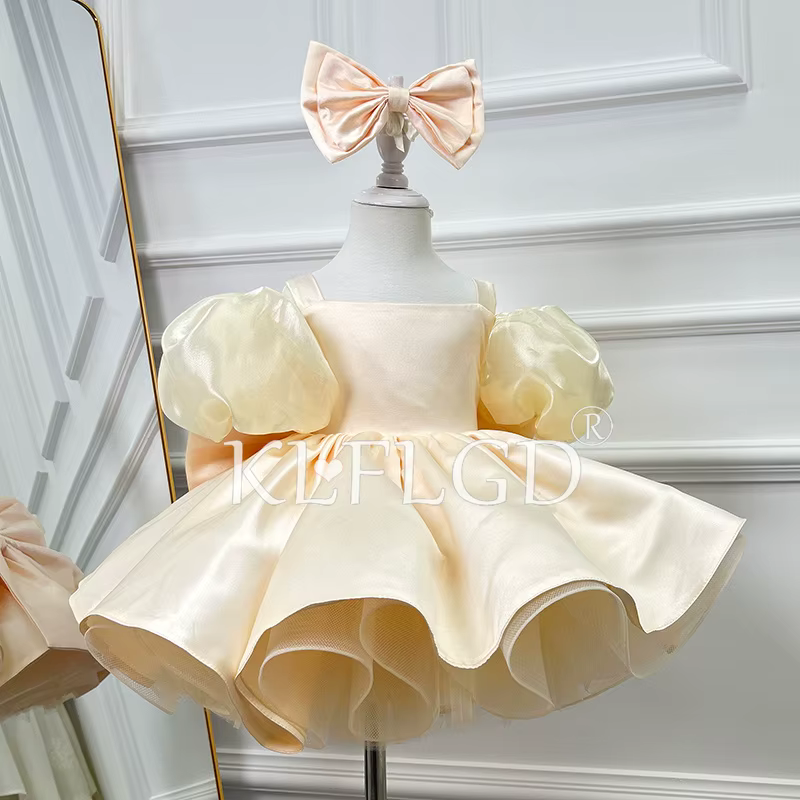 Robe à manches bouffantes pour filles, personnalisée, élégante et exquise, en satin orné, vêtements