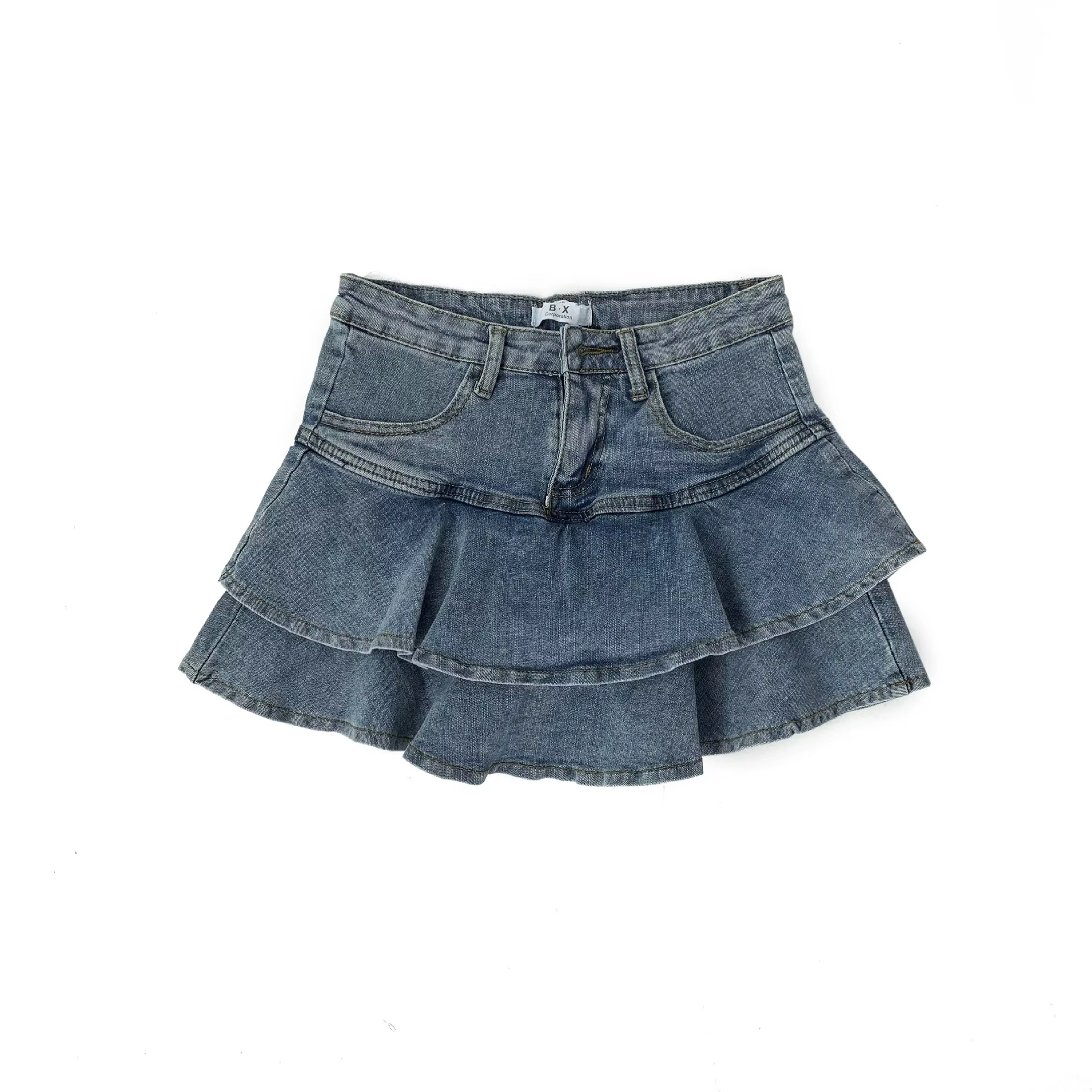 Spice Girls jupe en jean anti-dérapant Double jupe en jean femme extensible taille haute minceur a-l