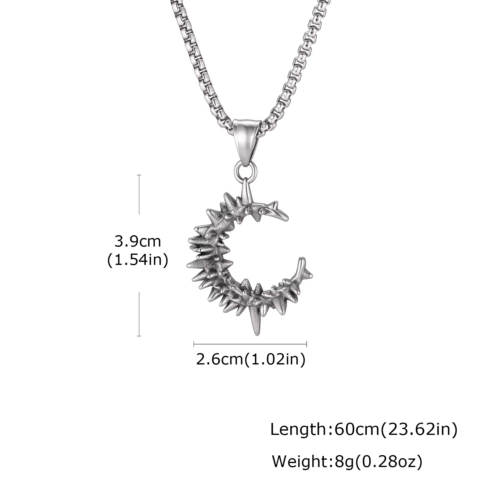 Collier Gothique Lune Épineuse pour Hommes et Garçons, Collier Pendentif Vintage en Acier Inoxydable