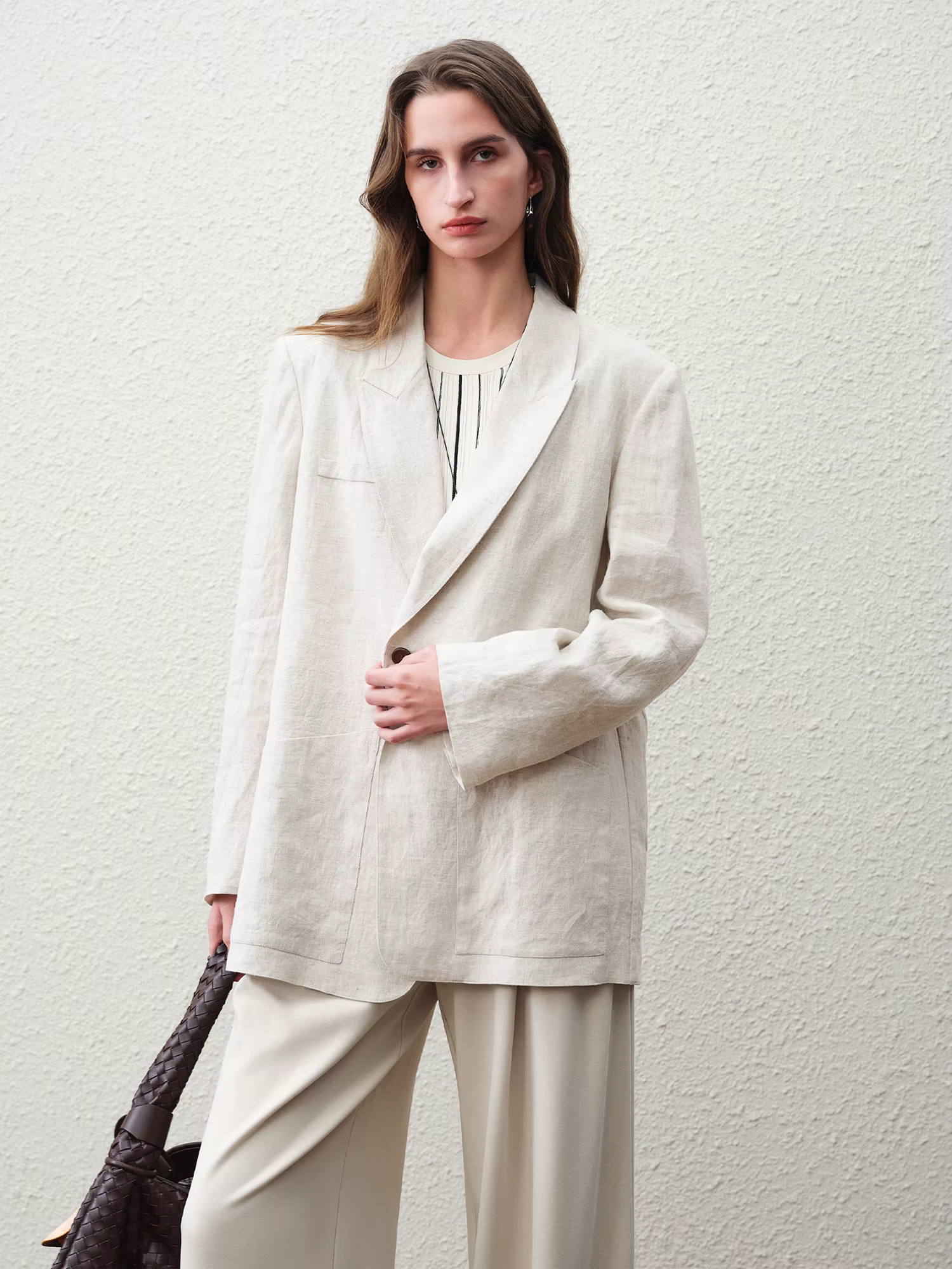 Blazer en lin 100 % pour femme FSLE Printemps 2026 - Coupe décontractée, surchemise non structurée p