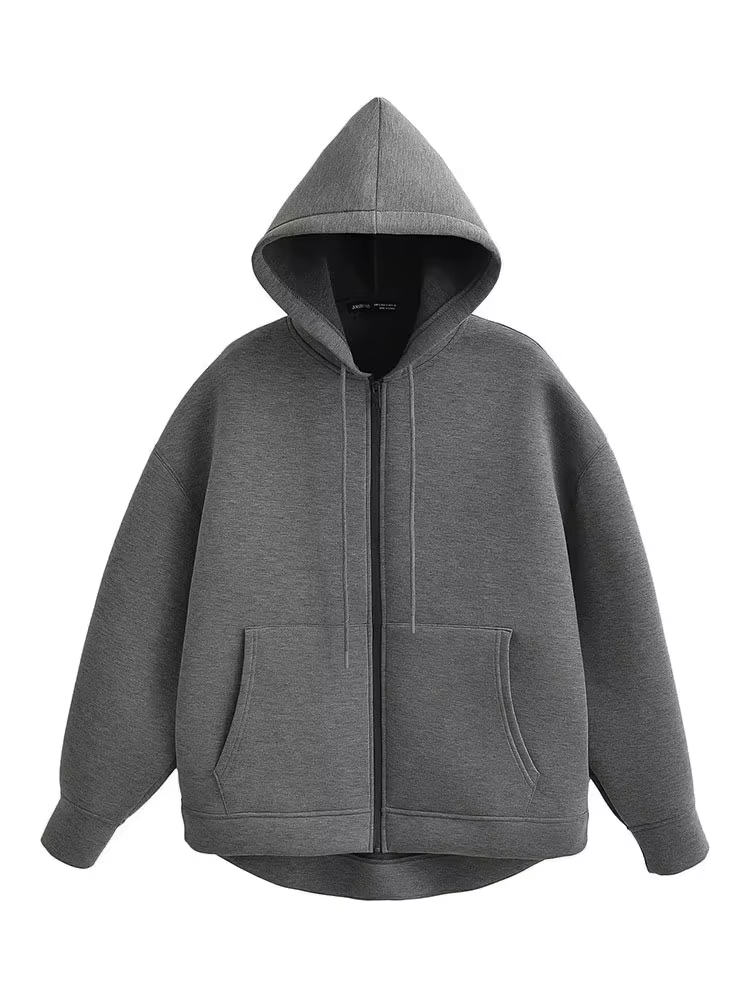 HH automne hiver femmes fermeture éclair manteau à capuche haute rue Double poches surdimensionné Ja