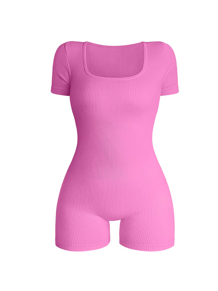 Combinaison une pièce à col carré et manches courtes pour femmes, Sexy, taille haute, moulante, à la