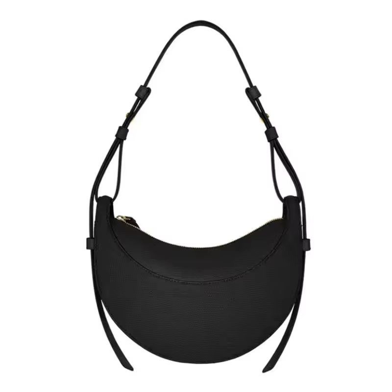 Sac à bandoulière pour femme en cuir véritable, style croissant, design original avec fermeture écla