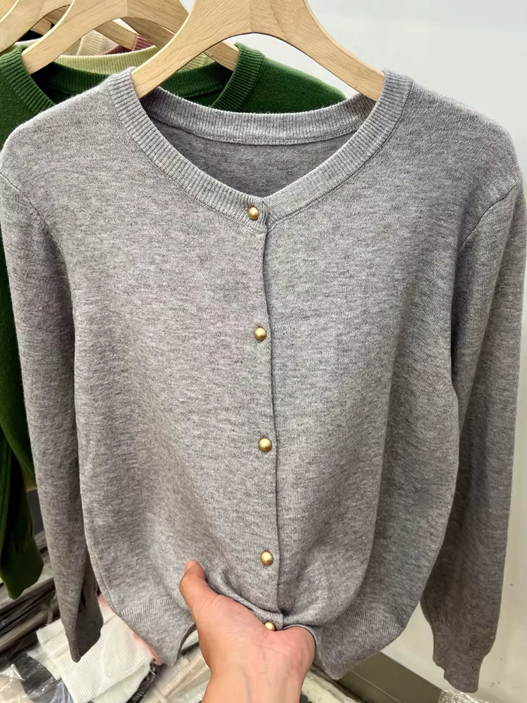 AOSSVIAO manches longues chandails Cardigan printemps automne femmes col rond tricots hauts vêtement