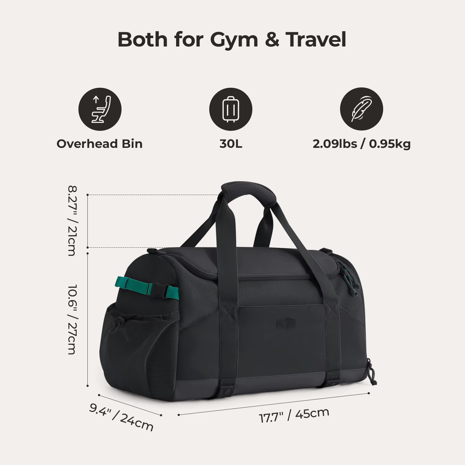 BAGSMART Sac de voyage de grande capacité, sac de sport léger avec compartiment à chaussures, poche 