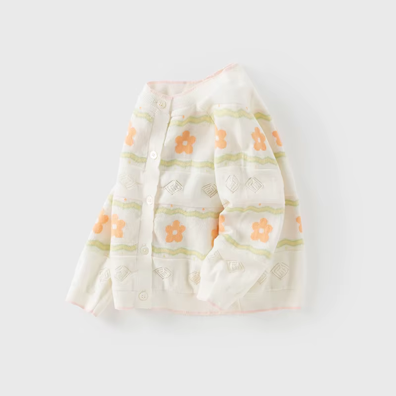 MACSpring-Cardigan en tricot floral pour filles, pull pour enfants, pull pour bébé, haut décontracté