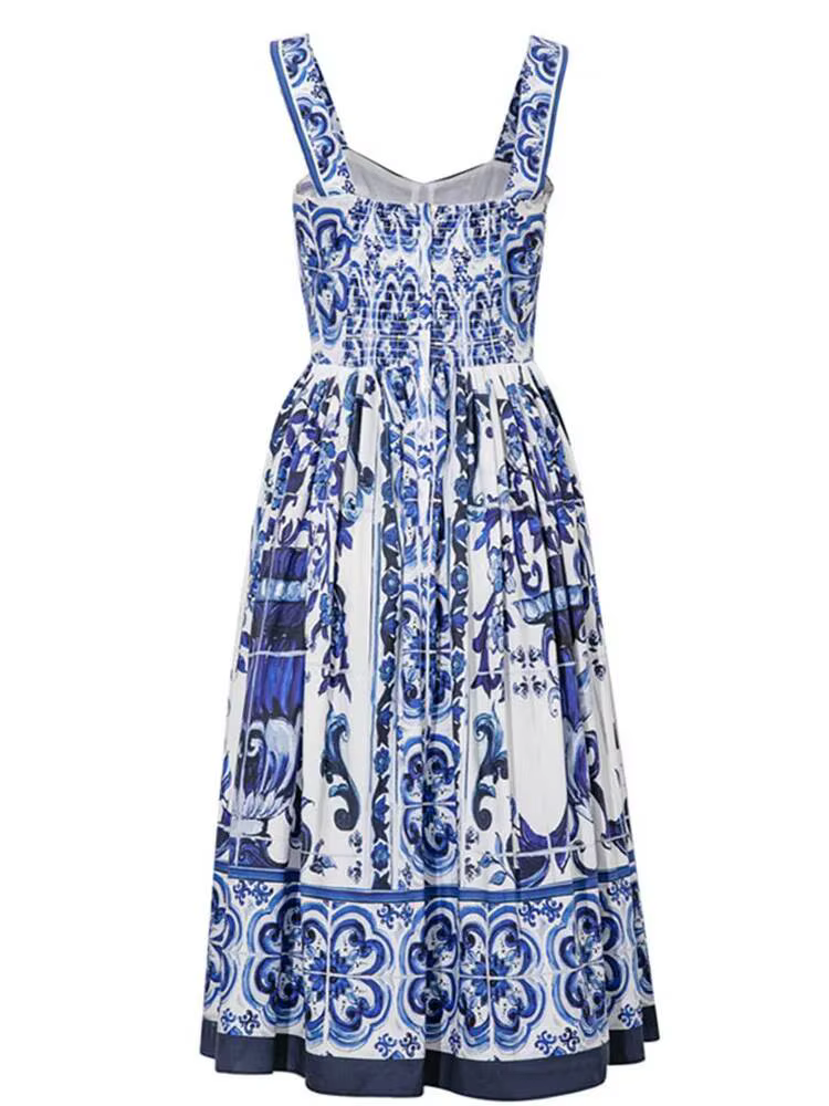 Robe longue d'été JAMERARY à imprimé floral en porcelaine bleue et blanche pour femmes Bretelles Fer