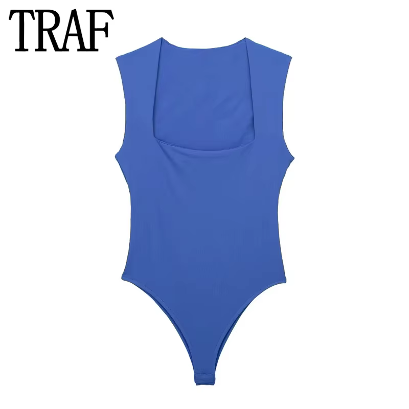 MUJER 2025 noir femme corps col carré sans manches Body femmes bleu blanc Sexy serré Body Lingerie m