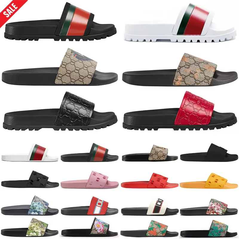 Claquettes de créateur tendance pour hommes et femmes, sandales plates en caoutchouc, noires et blan