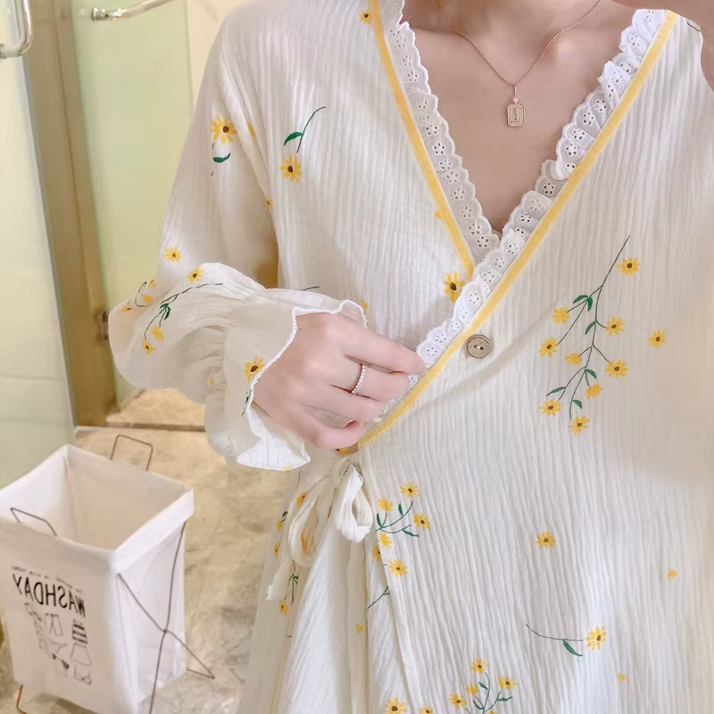 Robe de maternité en gaze de coton, kimono fin, pyjama d'allaitement pour la grossesse, post-partum,