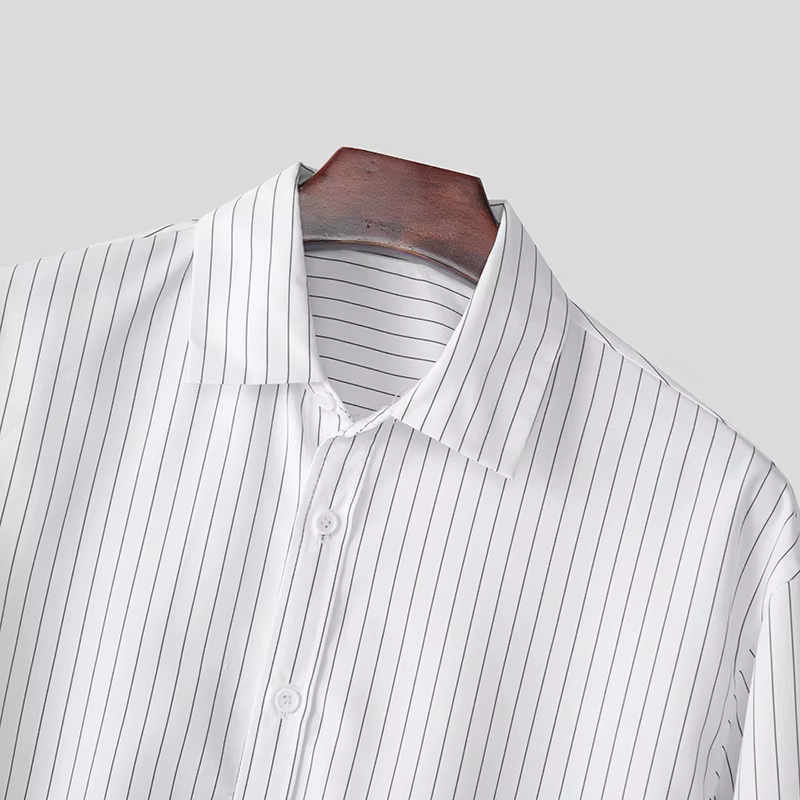 Nouveau britannique rétro hommes chemises rayées à la mode revers ample à manches longues Cardigan h