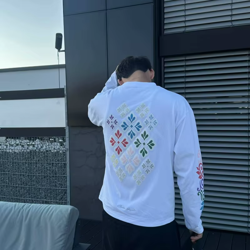 Nouveau pull Y2K tendance et polyvalent à manches longues, imprimé floral et feuilles, style rétro H