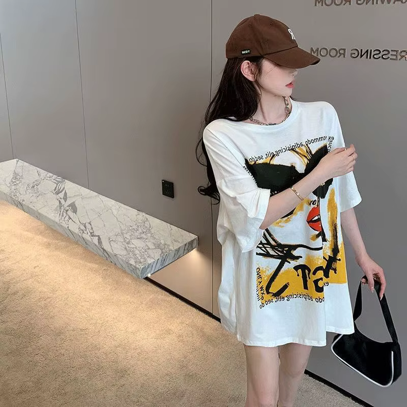 100% coton T-Shirt femmes tendance mode perles T-Shirt coréen dessin animé à manches courtes hauts f
