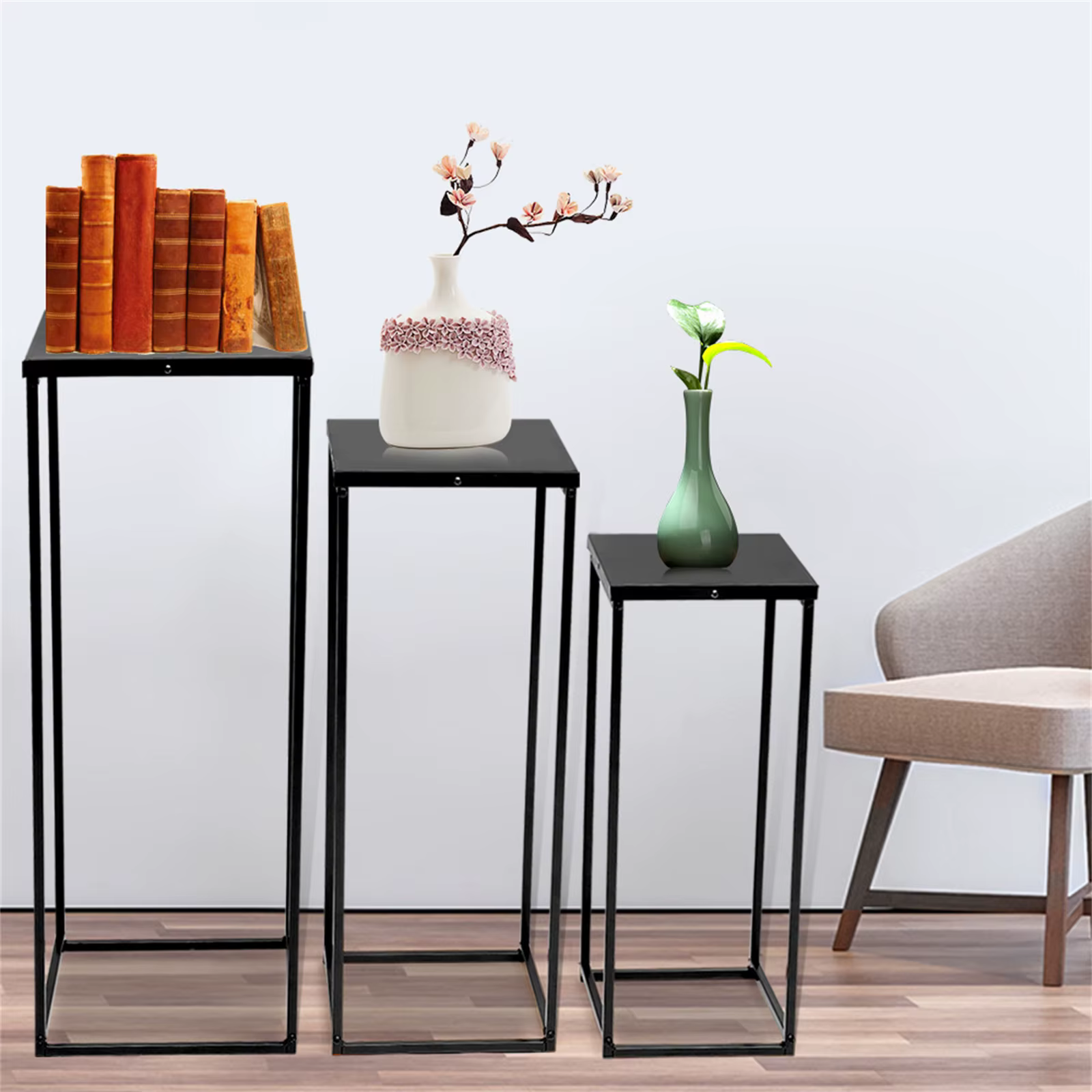 Ensemble de 3 supports de fleurs carrés en métal, support pour plantes, colonne d'art, route, plomb,