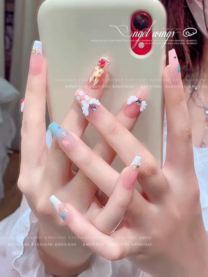 30 pièces blanc 3D acrylique ailes d'ange Nail Art breloques Kawaii accessoires pièces Manciure ongl