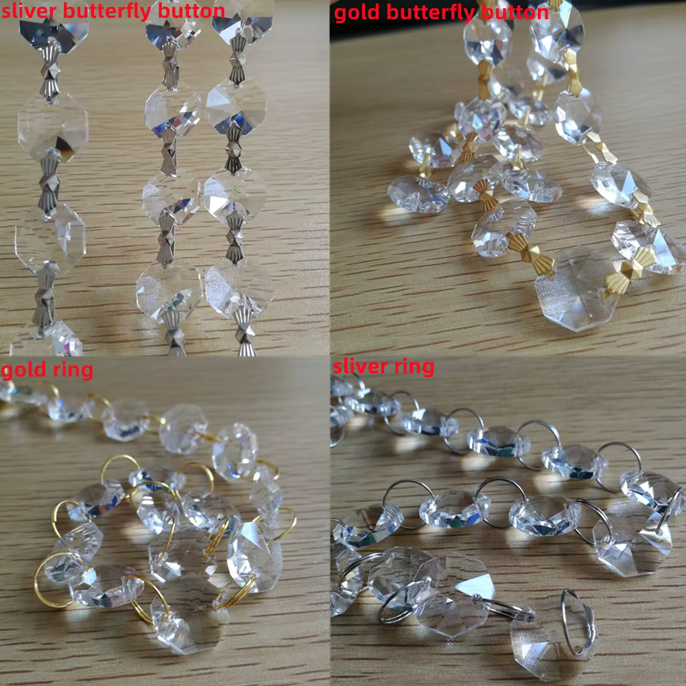 Chaînes de perles octogonales en verre de cristal de 14mm, toutes les couleurs, guirlandes suspendue