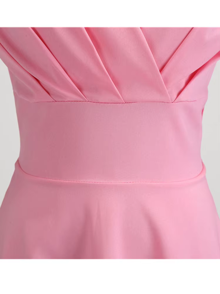 Robe d'été rose pour femmes, col en V, Vintage, élégante, rétro, pin up, fête, bureau, robes mi-long
