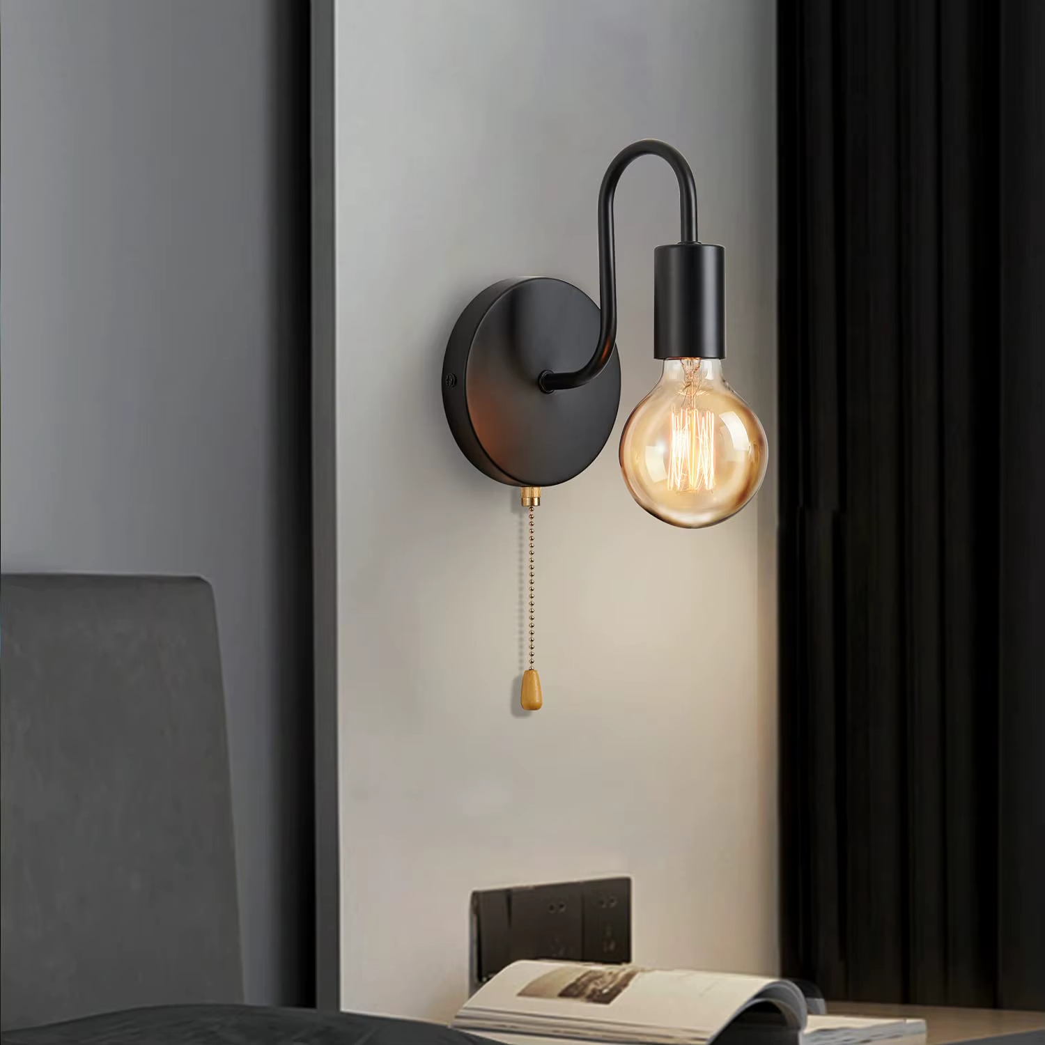 Applique industrielle nordique fer noir E27 éclairage intérieur chevet salle de bain chambre lampe a