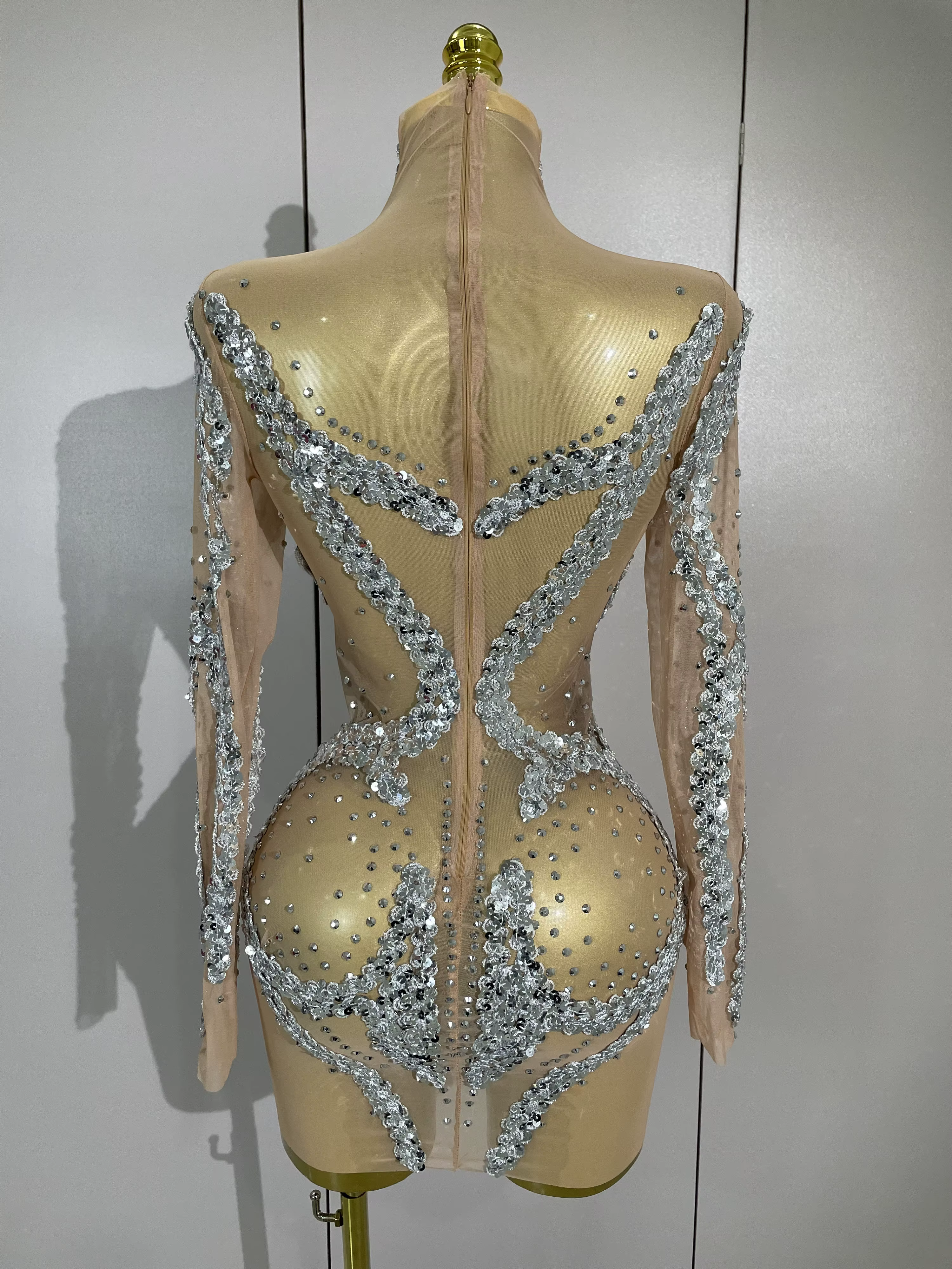 STOCK strass scintillants Sexy maille transparente Mini robe réveillon fête d'anniversaire danse dis