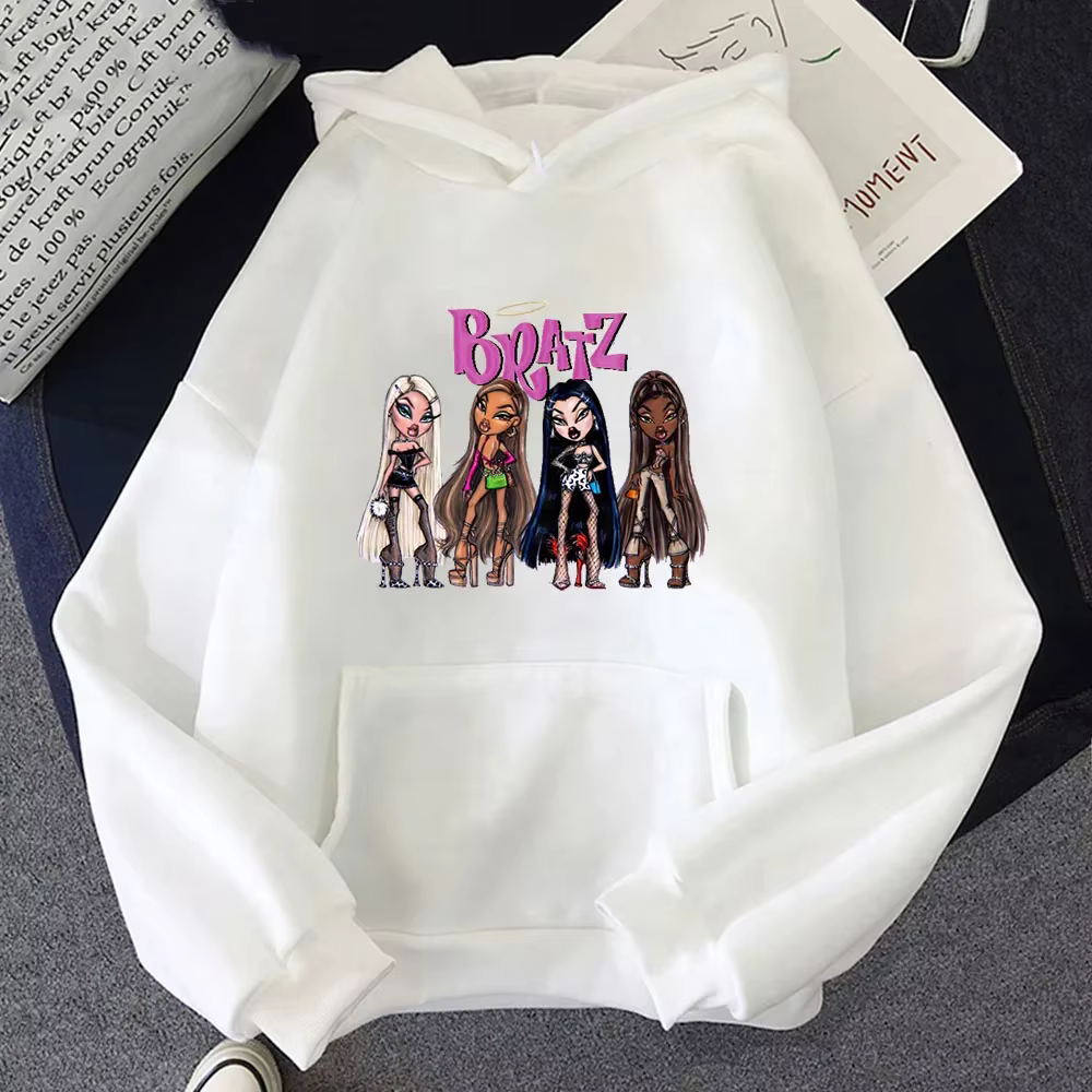 Sweat-shirt Bratz à manches longues pour femme, haut à capuche, décontracté, Streetwear graphique, à