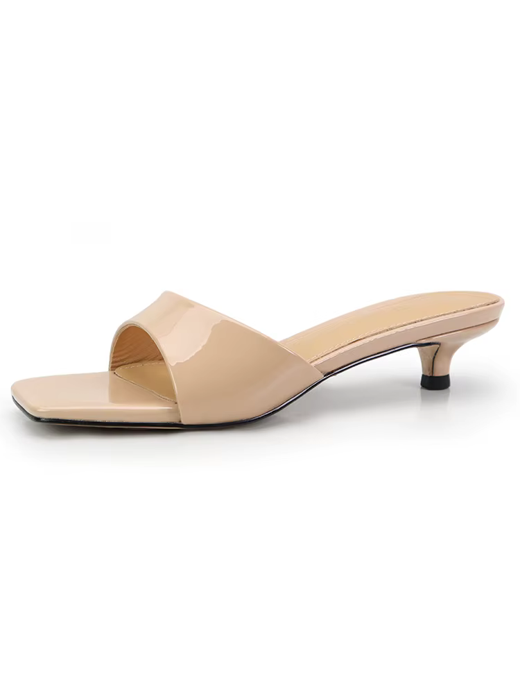Pantoufles d'été en cuir verni pour femmes, tendance, Sexy, bordeaux, noir, nu, bout carré, sandales