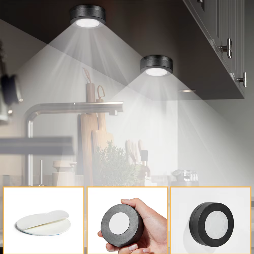 1-6 pièces noir CCT rond LED sous armoire placard lumière meubles réglable garde-robe lampe blanc ch