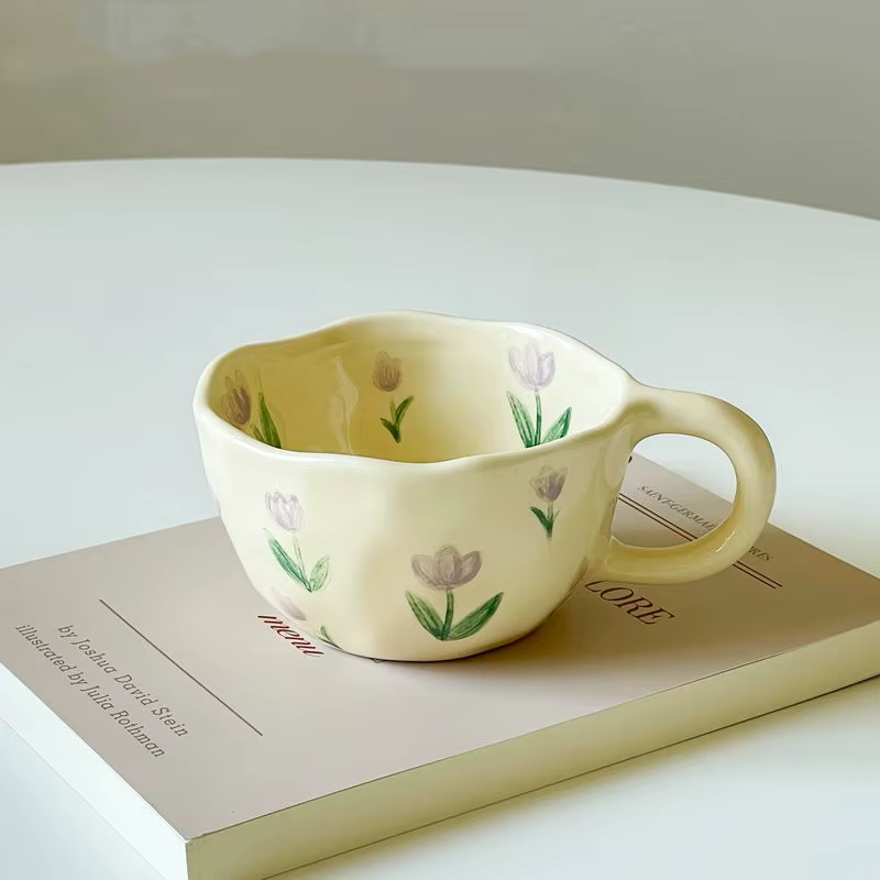 Tasses en céramique à fleurs irrégulières pincées à la main, tasses à café, tasse à thé au lait, Sty