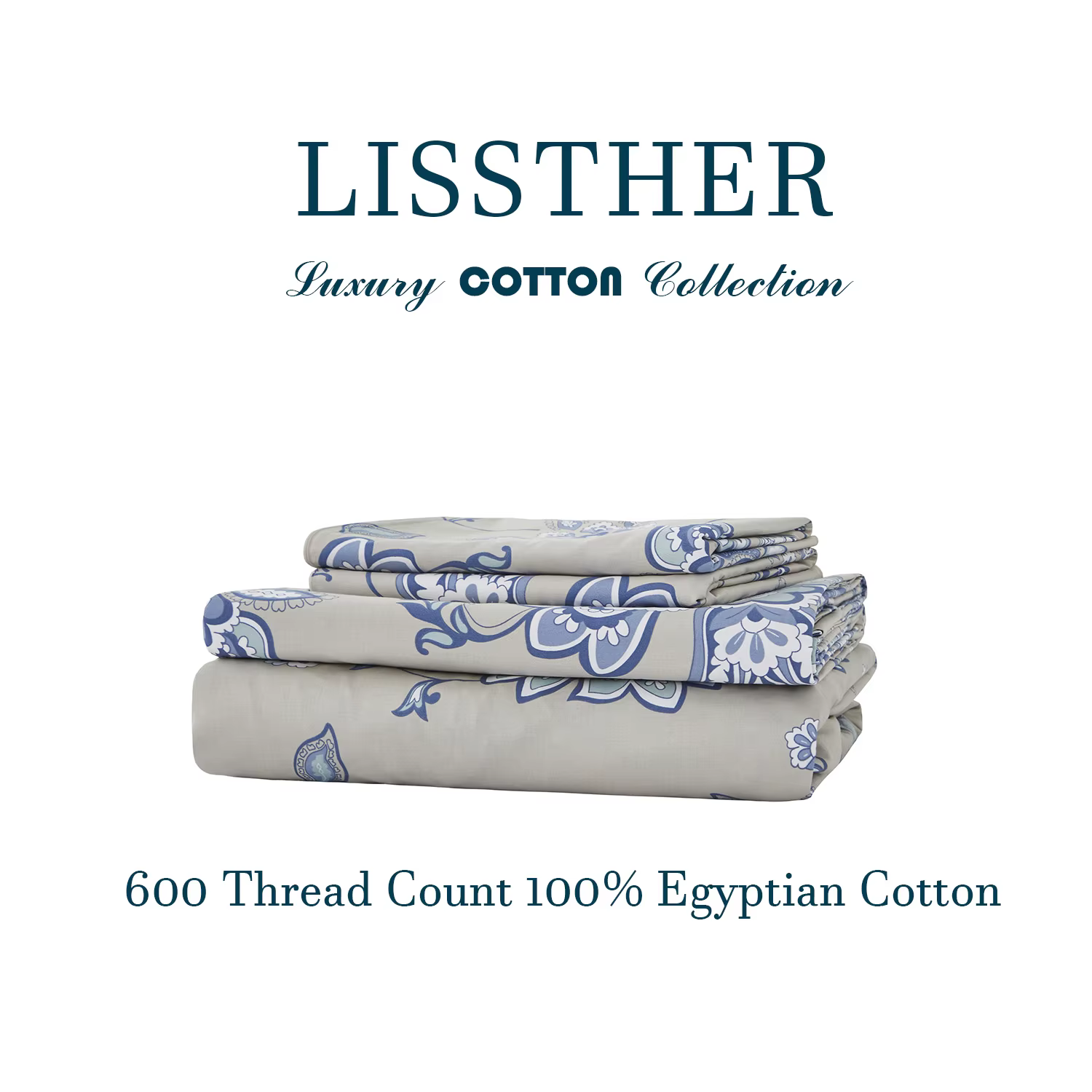 Ensemble de draps en coton égyptien 100% 600TC, 4 pièces, motif Paisley damassé bleu Boho, doux pour