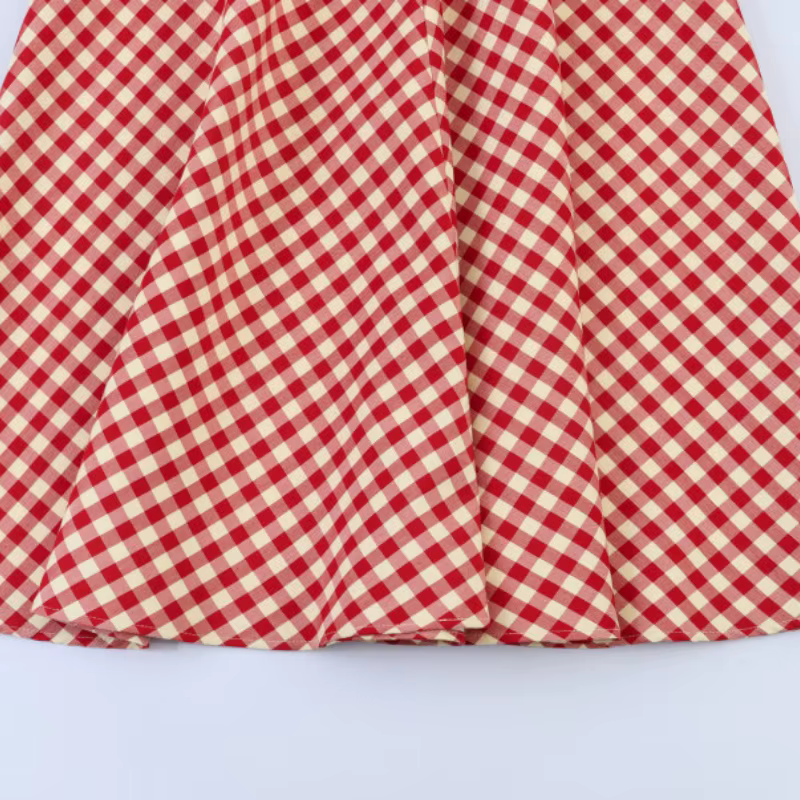 Jupe midi trapèze rouge à carreaux pour femme – Taille haute, ourlet évasé, jupe décontractée de pri