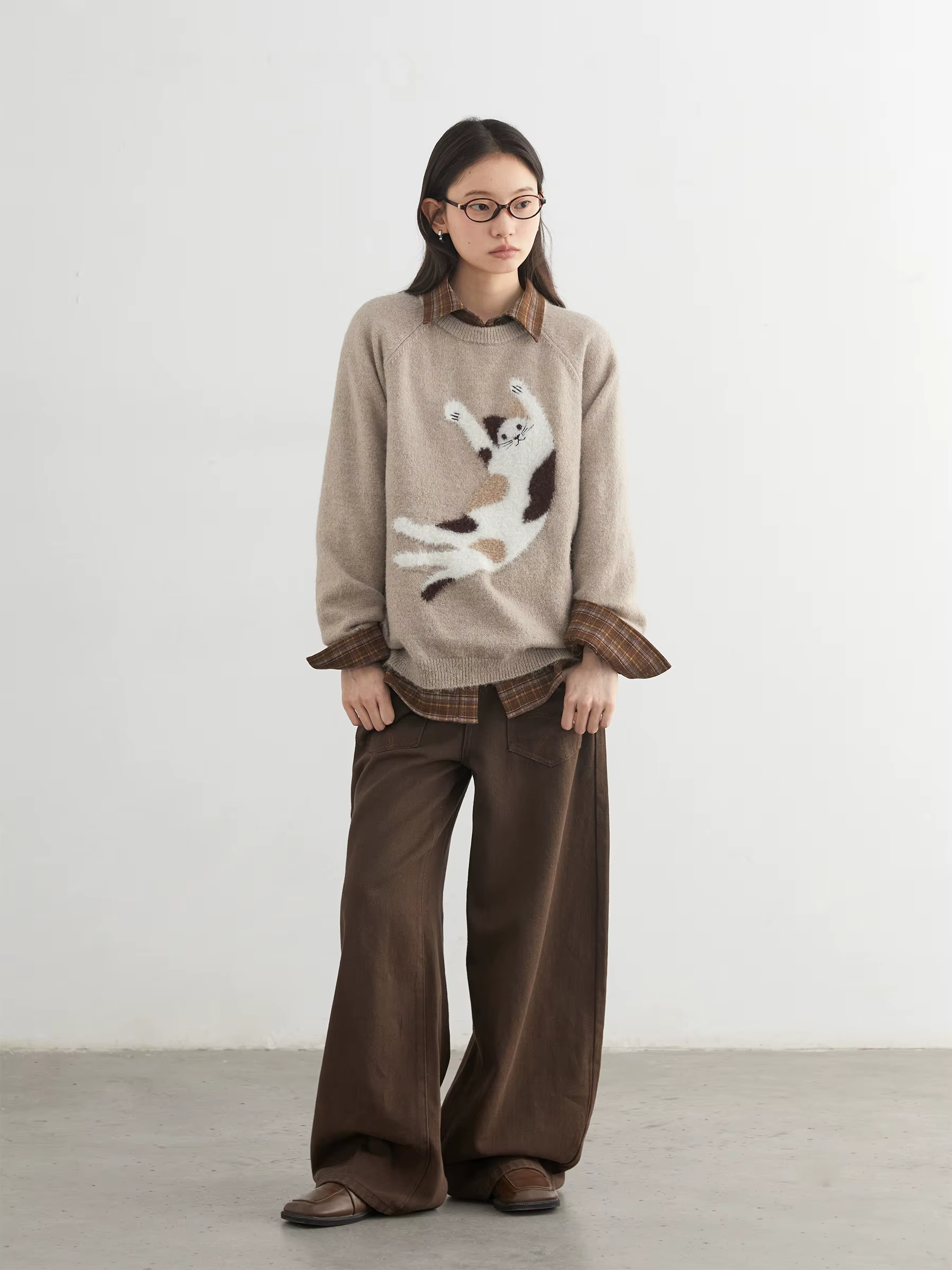 CHIC VEN femmes chandails ample décontracté O cou tricoté dessin animé chat chaud tricot pull femme 
