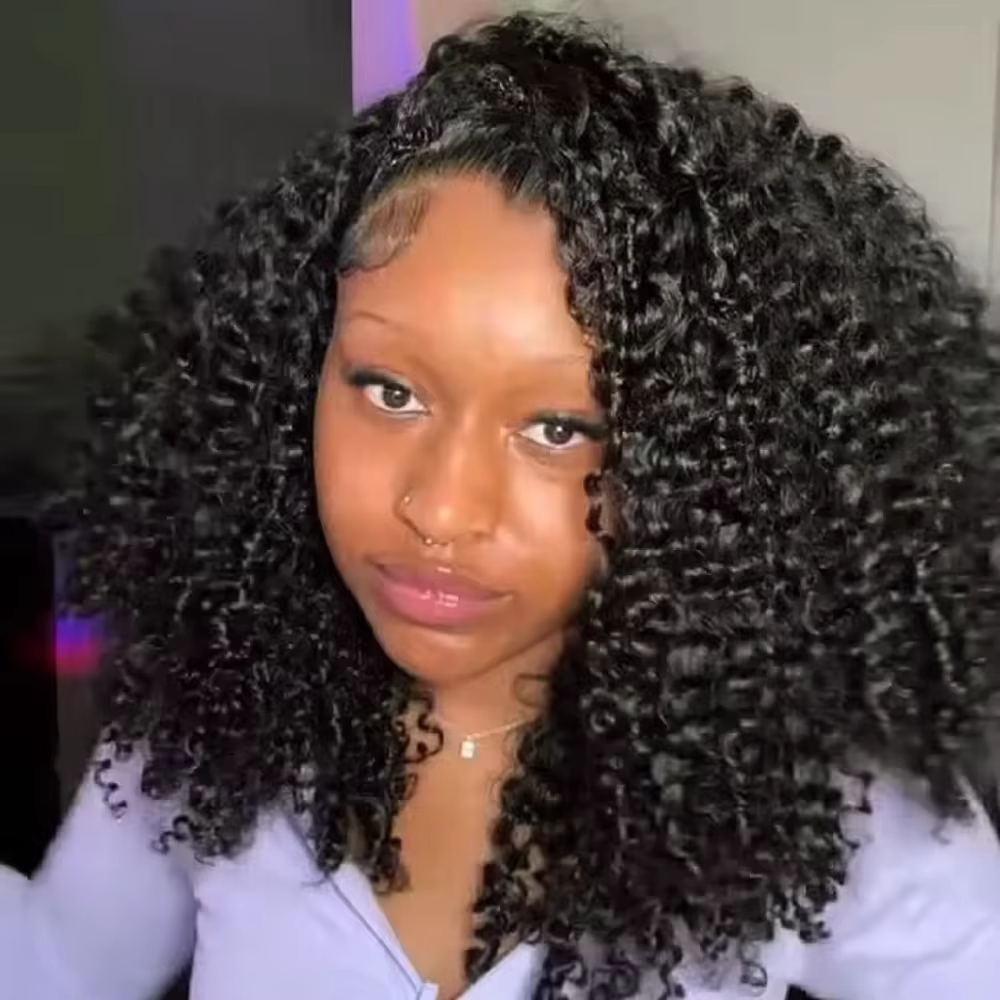 16 pouces bouclés demi perruque cheveux humains 3 en 1 sans couture rabat sur demi perruque cheveux