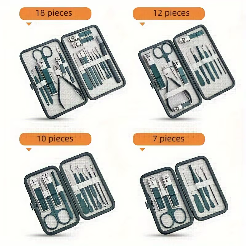 Kit professionnel de soins des ongles de 7 à 18 pièces, ensemble de manucure et pédicure en acier in
