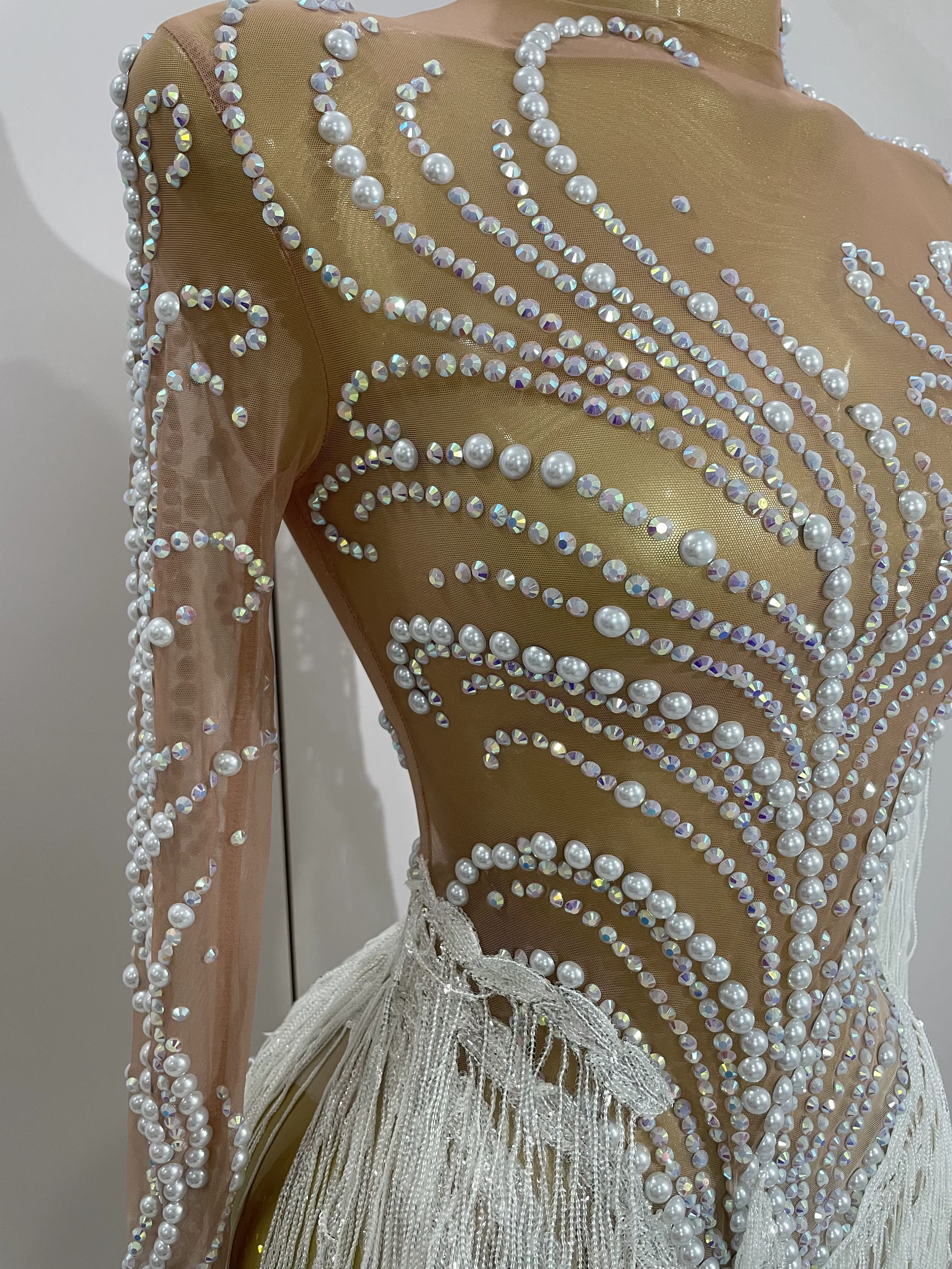 Femmes brillant strass perle paillettes gland Sexy robe transparente soirée fête d'anniversaire disc