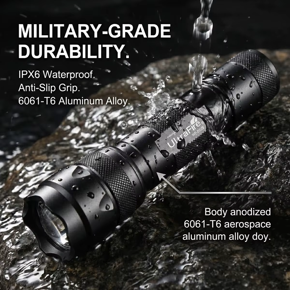 UltraFire WF-502B Lampe Torche Lumière Chaude Mode Unique 4000K 800 Lumens Jaune 18650 Rechargeable 