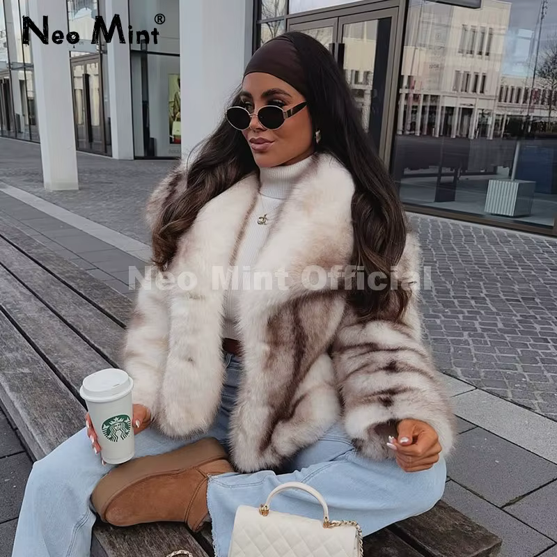 Neo Mint 2025 hiver exclusif rayé fausse fourrure veste femmes pardessus marque blogueur mode moelle