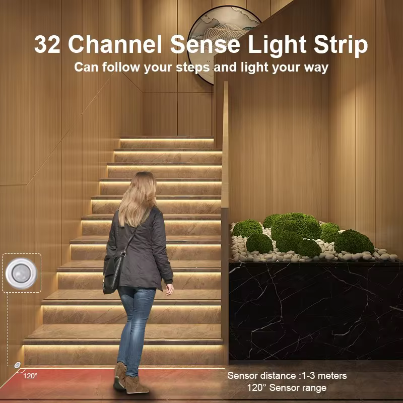 V2 escalier lumière LED contrôleur DC 12V 24V 32 canaux escaliers intérieurs PIR capteur variateur c