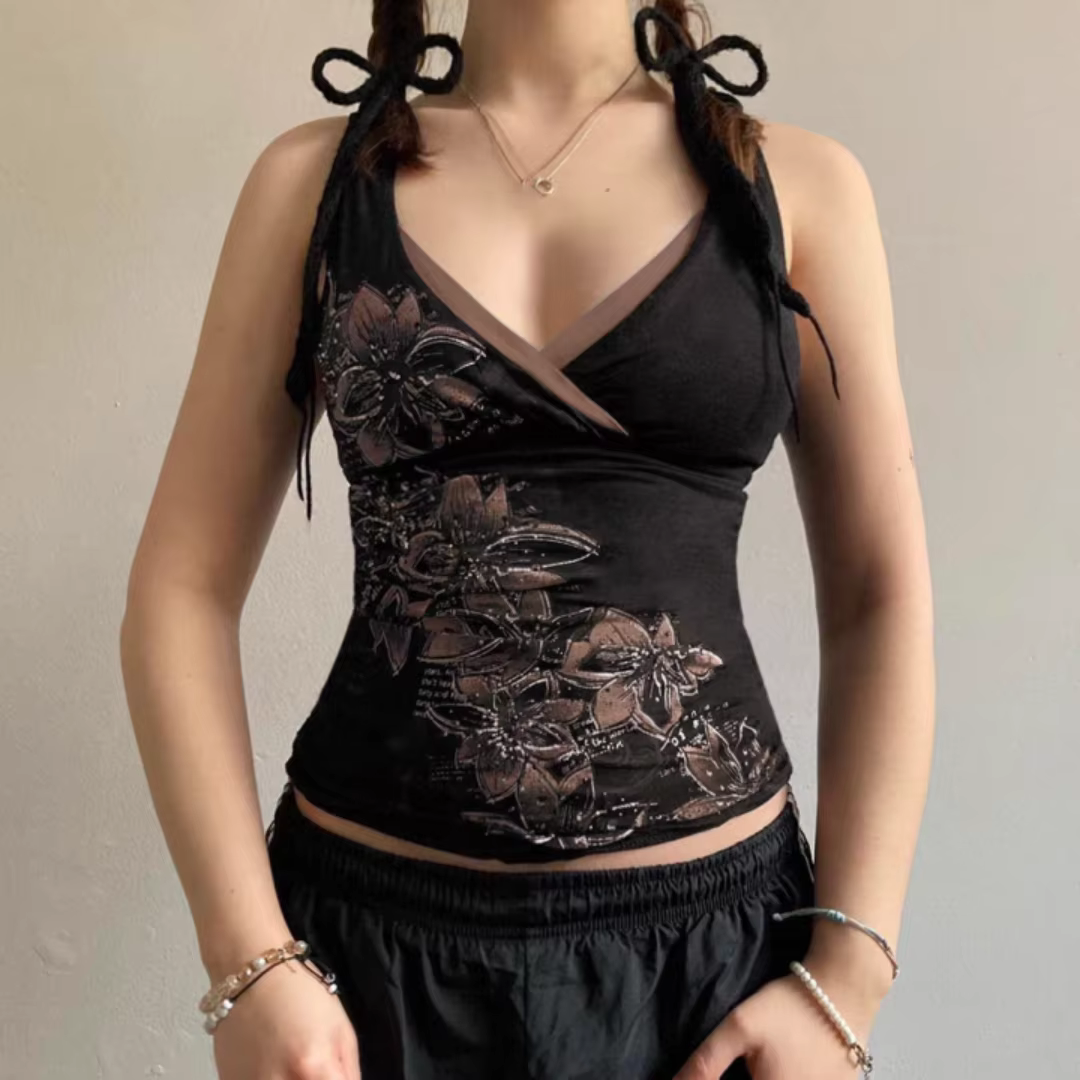 L'été Shibuya Chaude Fille Noir Sexy Sangle Top Femme 2000s Y2K Harajuku Gothique Rétro Dos Nu Top S