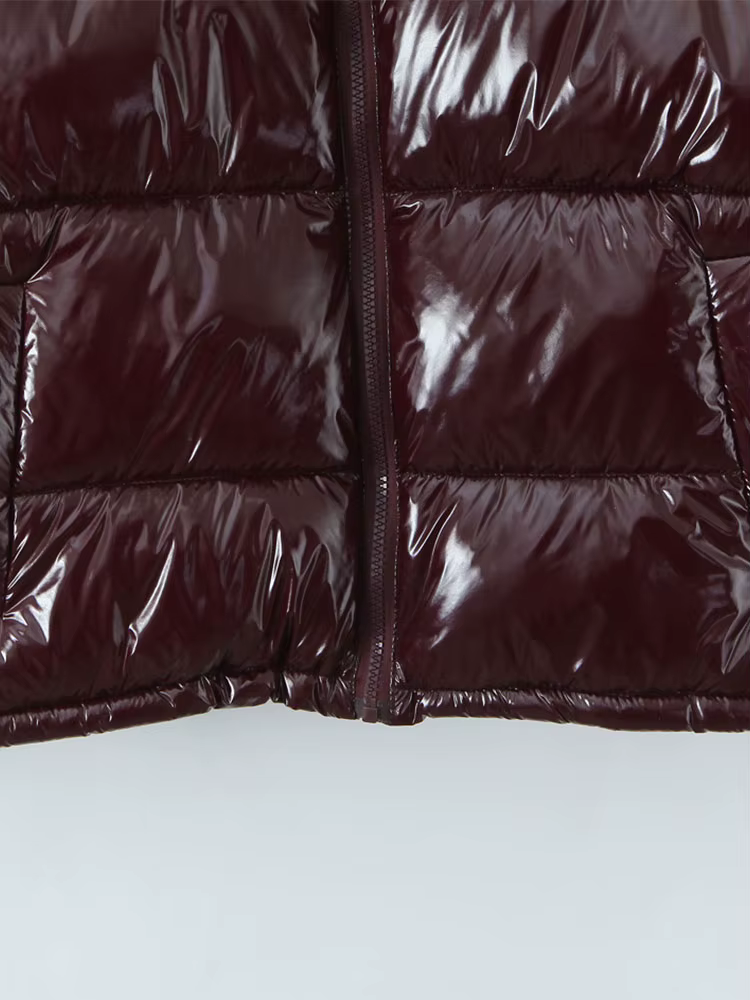 Nlzgmsj – veste à Surface brillante pour femme, nouvelle mode, col montant, manches longues, fermetu