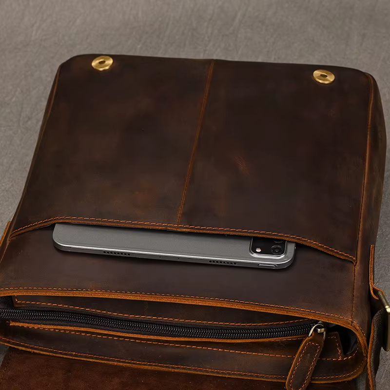 Sac messager Vintage en cuir véritable pour hommes, sac à bandoulière épais en cuir de vache, petit 