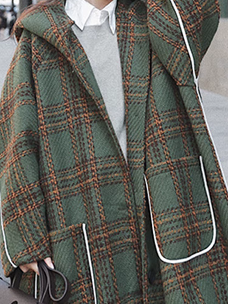 Lautaro-Combinaison Femme avec Capuche, Patchwork Blanc Chaud, Plaid Laine Mélanges, Mode Coréenne,
