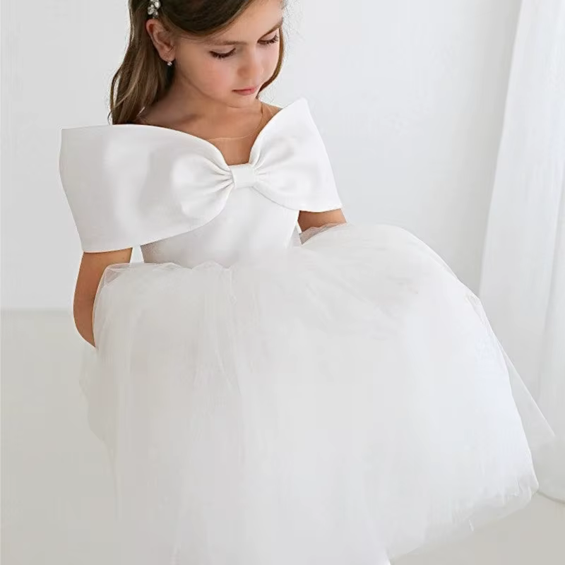 Robe Tutu Princesse à Nœud pour Bébé Fille, Épaules Dénudées, Élégante en Tulle, pour Mariage, Anniv