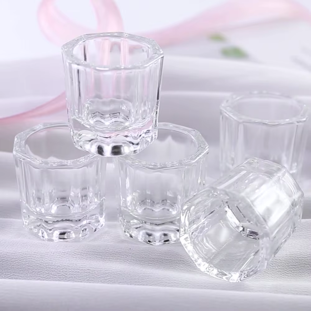 Mini verre cristal acrylique transparent, petite poudre octogonale, tasse à ongles liquide, brosse à