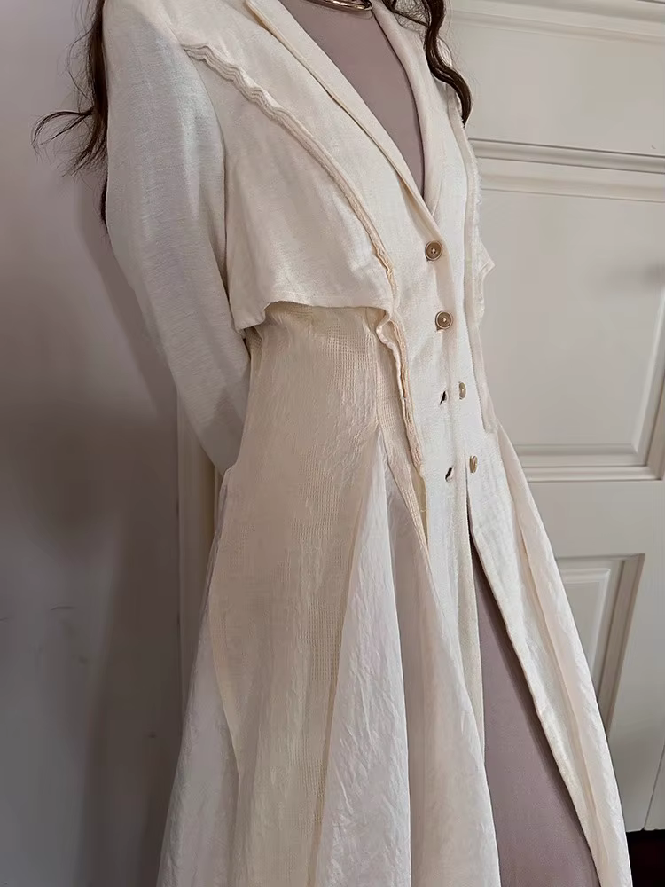 Lautaro automne Long mince coupe fluide et évasé manteau en lin pour les femmes noir élégant Chic lu