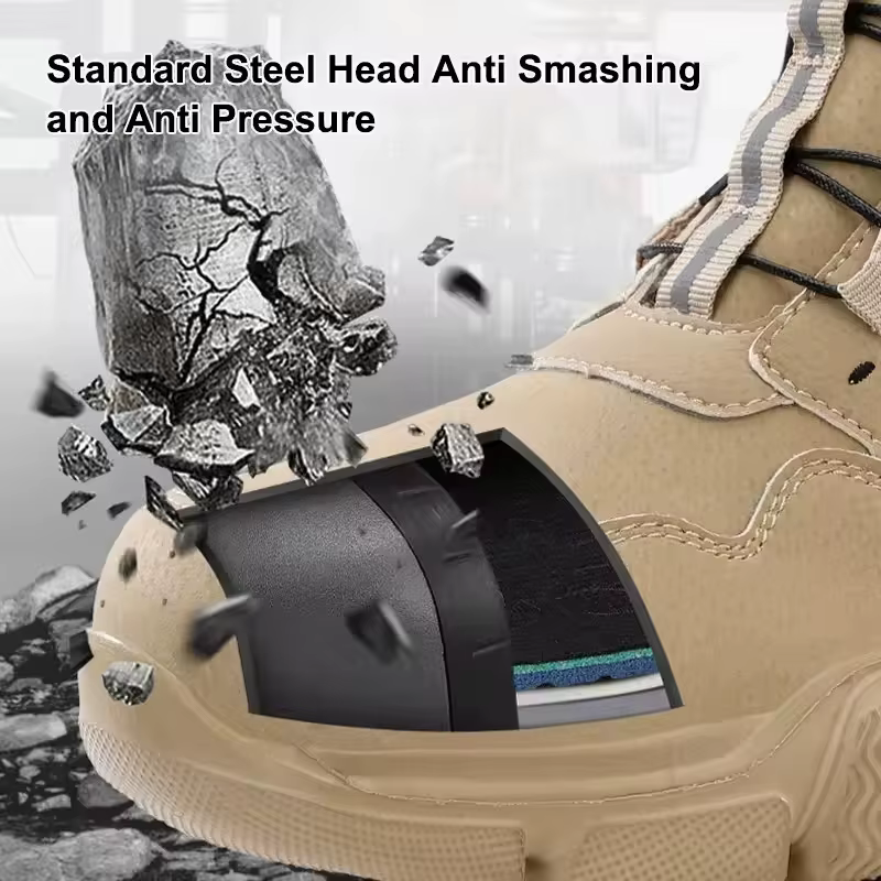 Men Rotating Button Labor Protection Shoes Anti-smash Anti Puncture Safety Shoes Work Boots Steel To