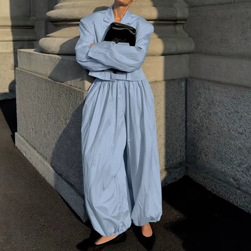 Ensembles de chemises à col en V boutonnées et pantalons à jambes larges pour femmes, printemps-été,