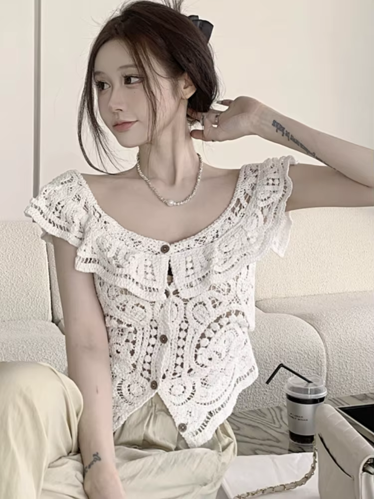 Cardigans femmes élégant évider loisirs Streetwear Design solide tendre attrayant romantique ample à