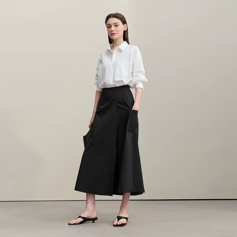 Jupe trapèze Amii pour femme, nouvelle collection été 2026, texturée, décontractée, avec poches, lon