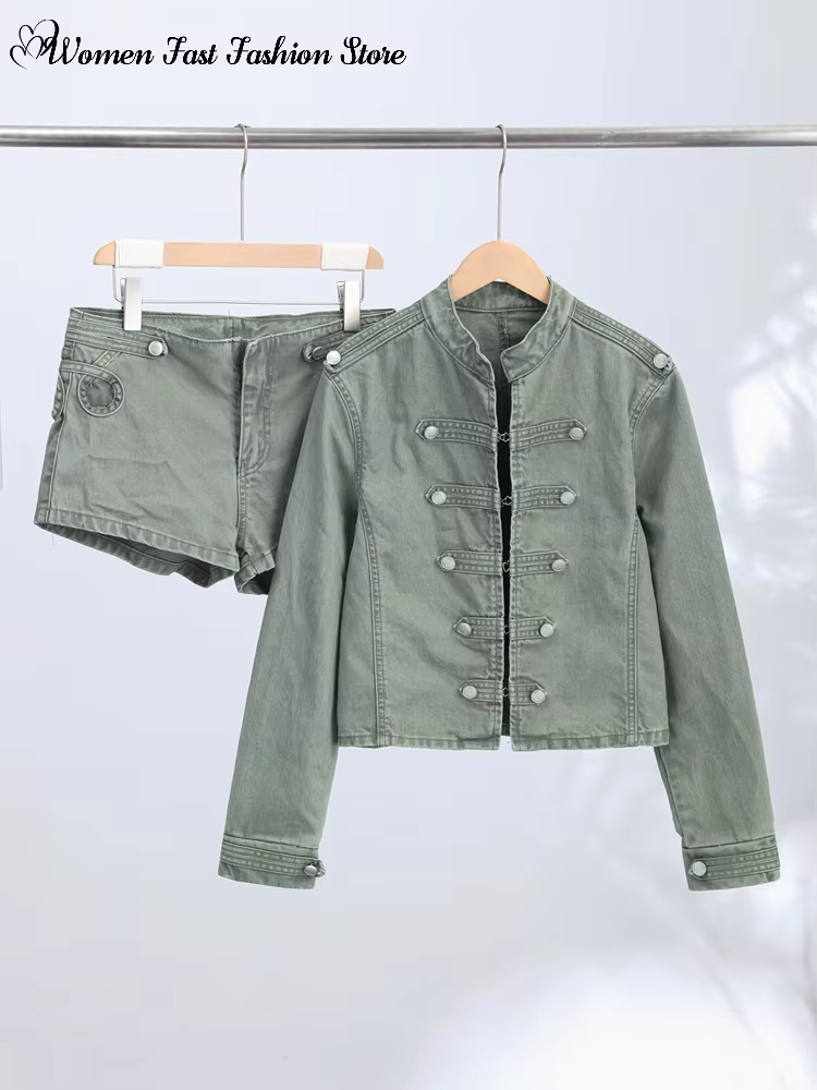 Ensemble vintage manteau simple boutonnage et short, nouvelle collection printemps 2026, veste en je