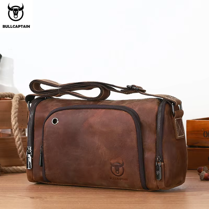 BULLCAPTAIN-Sac rétro en cuir de cheval pour homme, sacoche de bonne qualité, nouvelle collection 20