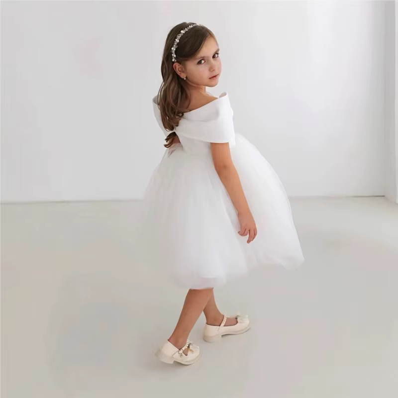 Robe Tutu Princesse à Nœud pour Bébé Fille, Épaules Dénudées, Élégante en Tulle, pour Mariage, Anniv